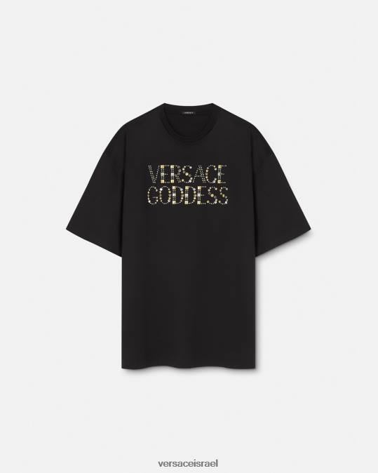 נשים Versace שָׁחוֹר חולצת טריקו של האלה משובצת הַלבָּשָׁה N8T2156