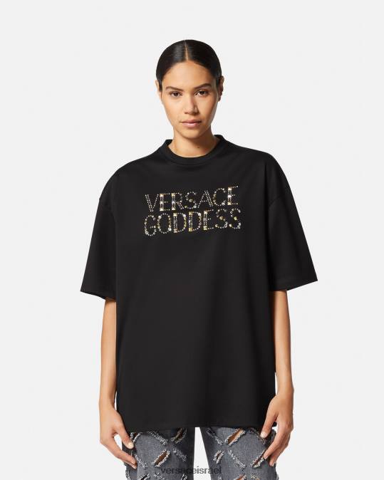 נשים Versace שָׁחוֹר חולצת טריקו של האלה משובצת הַלבָּשָׁה N8T2156