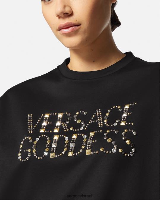 נשים Versace שָׁחוֹר חולצת טריקו של האלה משובצת הַלבָּשָׁה N8T2156