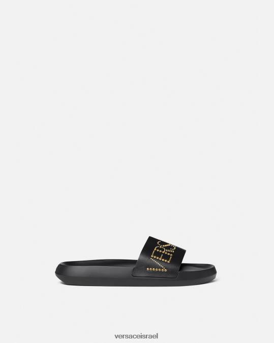 גברים Versace שָׁחוֹר שקופיות לוגו משובצות נַעַל N8T21596