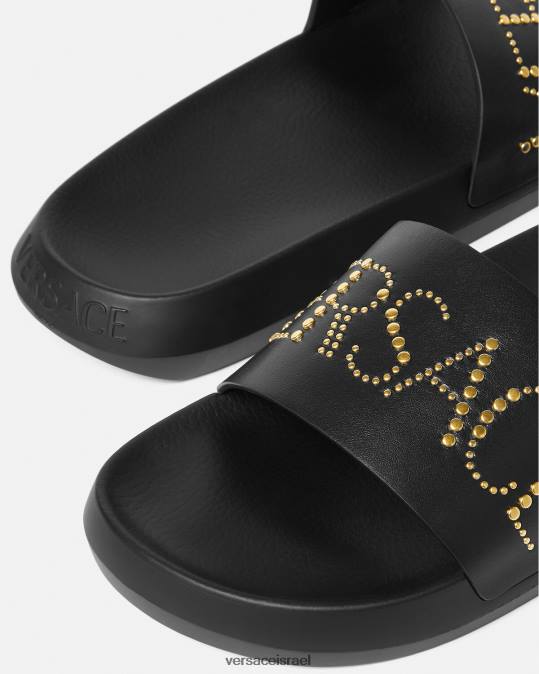 גברים Versace שָׁחוֹר שקופיות לוגו משובצות נַעַל N8T21596