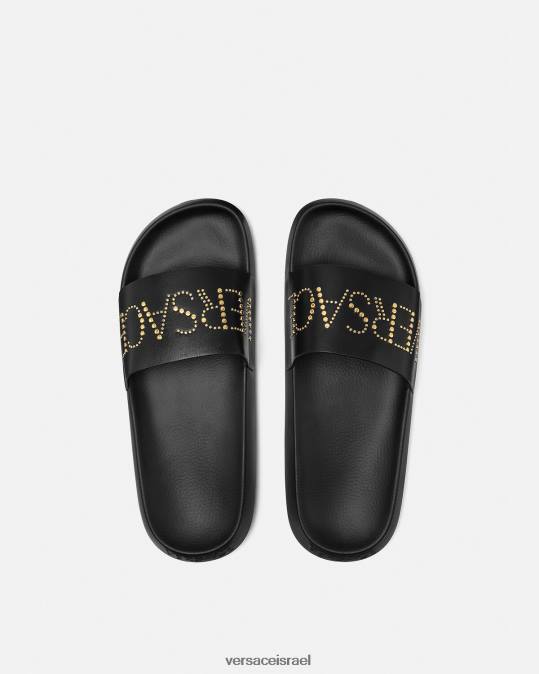 גברים Versace שָׁחוֹר שקופיות לוגו משובצות נַעַל N8T21596