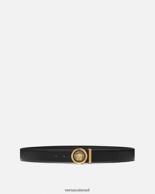 גברים Versace זהב שחור אמייל מדוזה ביג'י חגורת עור אביזרים N8T21608