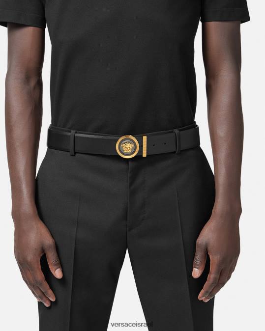 גברים Versace זהב שחור אמייל מדוזה ביג'י חגורת עור אביזרים N8T21608