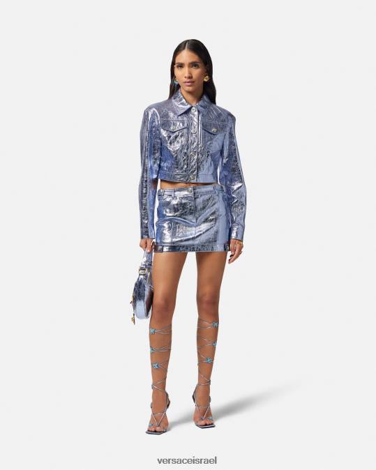 נשים Versace מַתַכתִי חצאית מיני עור מתכתי של מדוזה הַלבָּשָׁה N8T2160