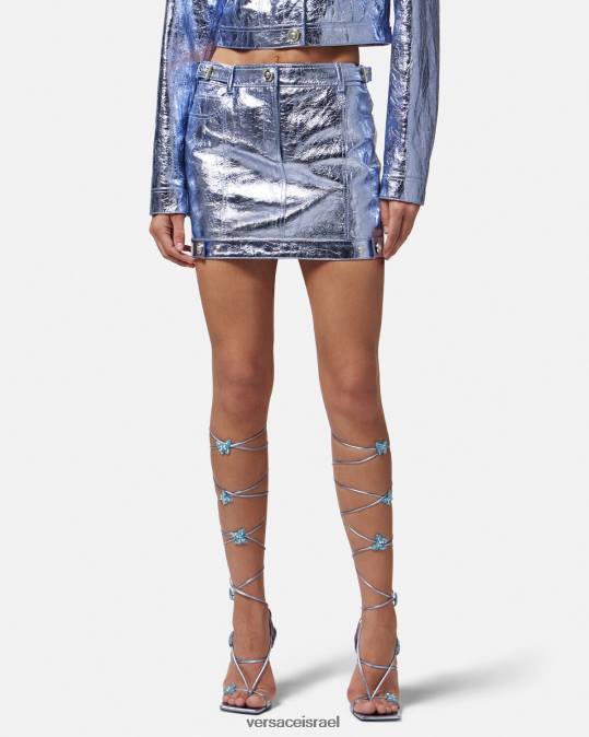 נשים Versace מַתַכתִי חצאית מיני עור מתכתי של מדוזה הַלבָּשָׁה N8T2160