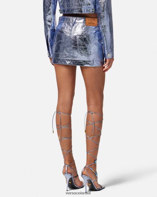 נשים Versace מַתַכתִי חצאית מיני עור מתכתי של מדוזה הַלבָּשָׁה N8T2160
