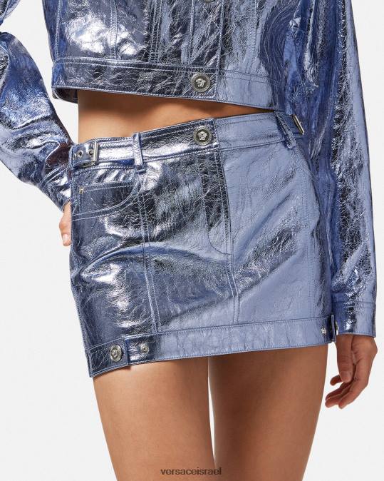 נשים Versace מַתַכתִי חצאית מיני עור מתכתי של מדוזה הַלבָּשָׁה N8T2160