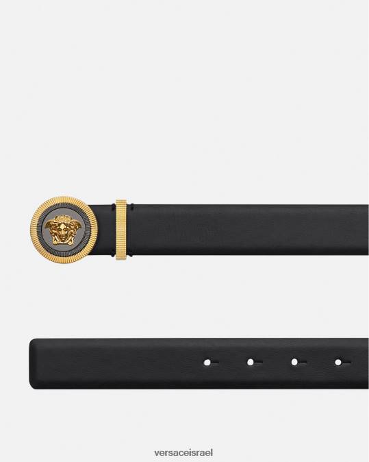 גברים Versace זהב שחור חגורת עור מדוזה ביגי אביזרים N8T21610