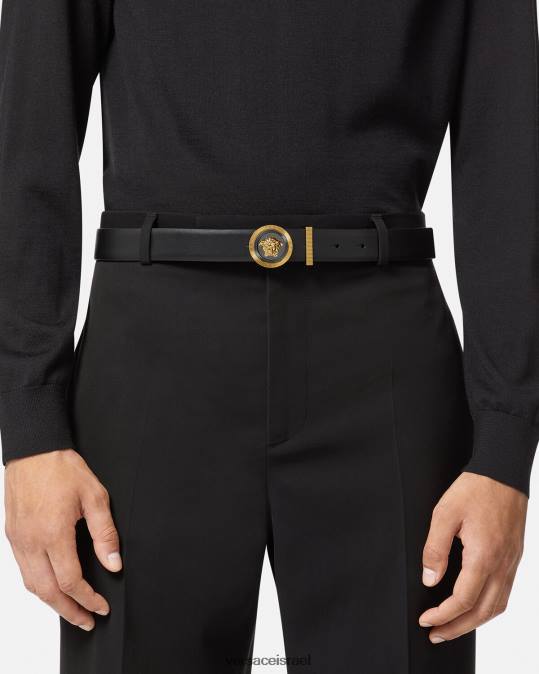 גברים Versace זהב שחור חגורת עור מדוזה ביגי אביזרים N8T21610