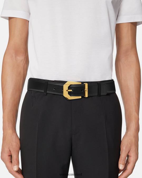 גברים Versace שָׁחוֹר חגורת עור מדוזה אביזרים N8T21616