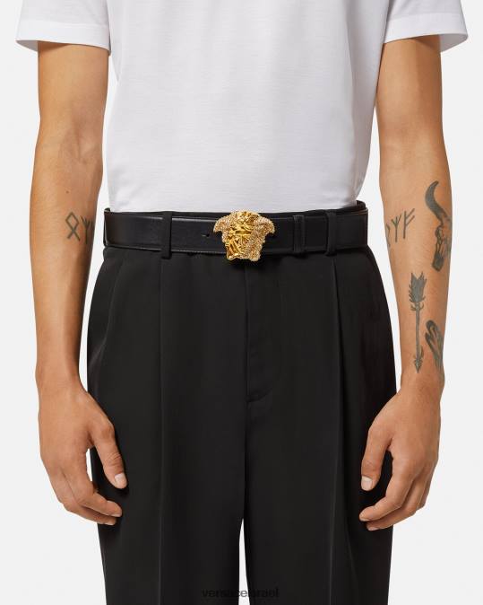 גברים Versace שָׁחוֹר חגורת עור קריסטל לה מדוזה אביזרים N8T21618