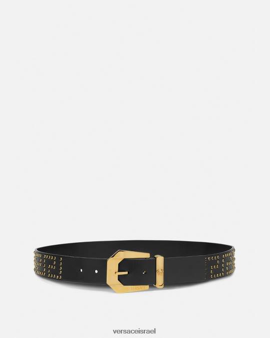 גברים Versace שָׁחוֹר חגורה מעור קריסטל מדוזה מורשת אביזרים N8T21624