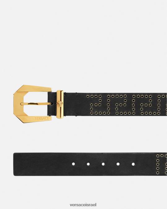 גברים Versace שָׁחוֹר חגורה מעור קריסטל מדוזה מורשת אביזרים N8T21624