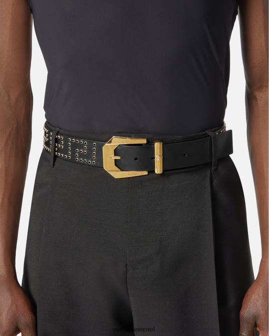 גברים Versace שָׁחוֹר חגורה מעור קריסטל מדוזה מורשת אביזרים N8T21624
