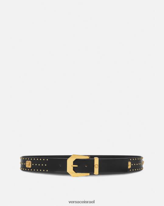 גברים Versace שָׁחוֹר חגורת עור מורשת מדוזה משובצת אביזרים N8T21625