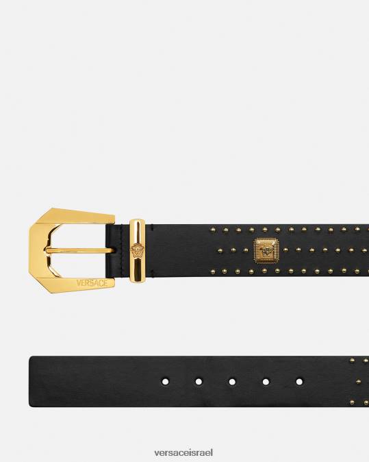 גברים Versace שָׁחוֹר חגורת עור מורשת מדוזה משובצת אביזרים N8T21625