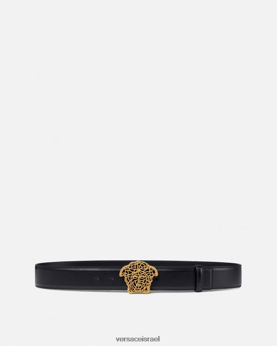 גברים Versace זהב שחור חגורת עור מדוזה אביזרים N8T21630