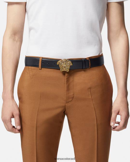 גברים Versace זהב שחור חגורת עור מדוזה אביזרים N8T21630