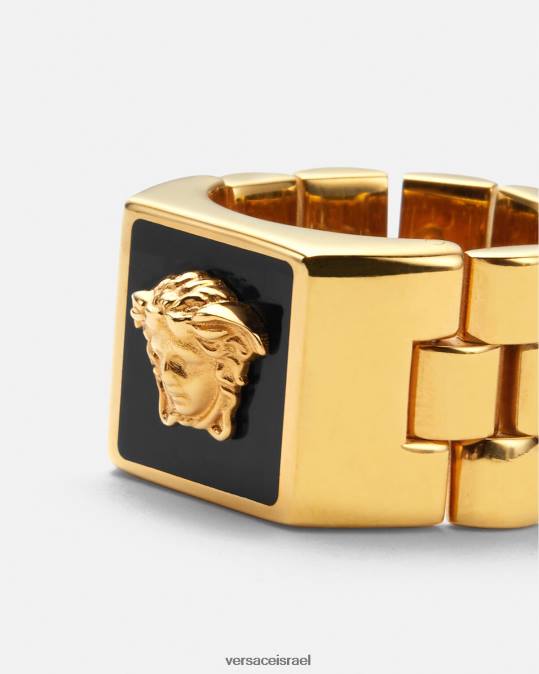 גברים Versace זהב שחור טבעת אמייל מדוזה אביזרים N8T21697