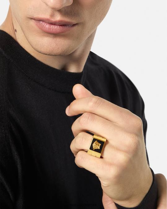 גברים Versace זהב שחור טבעת אמייל מדוזה אביזרים N8T21697