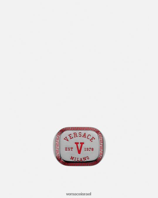 גברים Versace מתכתי ואדום טבעת הלוגו של האוניברסיטה אביזרים N8T21698