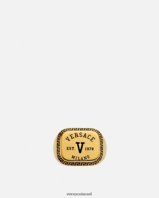 גברים Versace זהב שחור טבעת הלוגו של האוניברסיטה אביזרים N8T21699