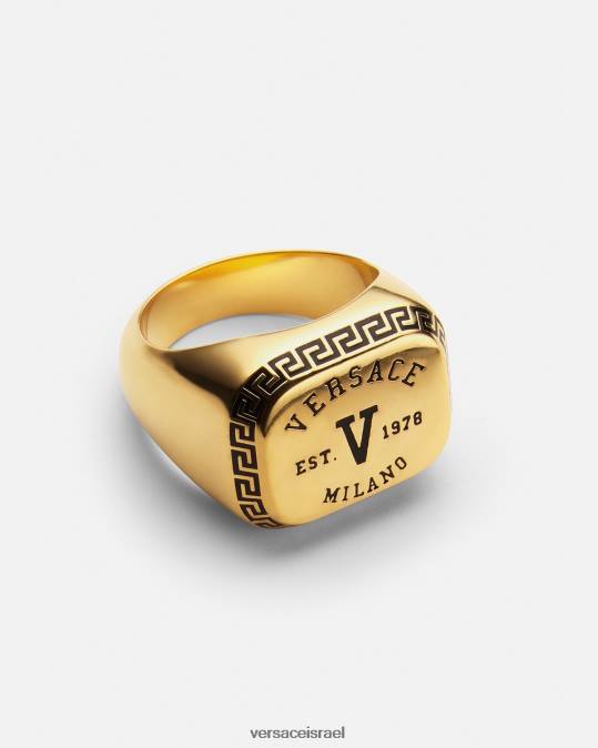 גברים Versace זהב שחור טבעת הלוגו של האוניברסיטה אביזרים N8T21699