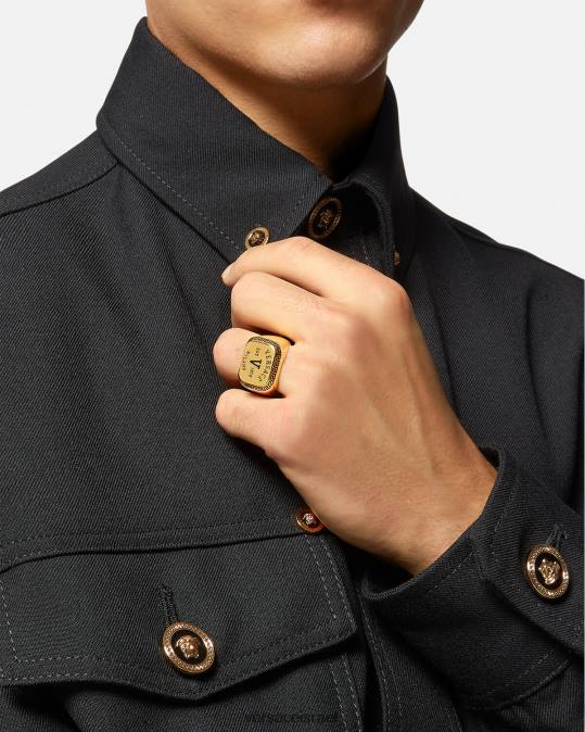 גברים Versace זהב שחור טבעת הלוגו של האוניברסיטה אביזרים N8T21699