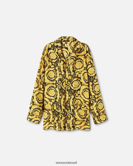 גברים Versace הדפס חולצת פיג'מה משי בהדפס בארוק תחתונים ובגדי חוף N8T21735