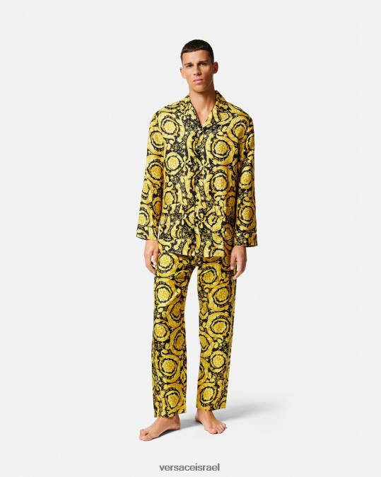 גברים Versace הדפס חולצת פיג'מה משי בהדפס בארוק תחתונים ובגדי חוף N8T21735