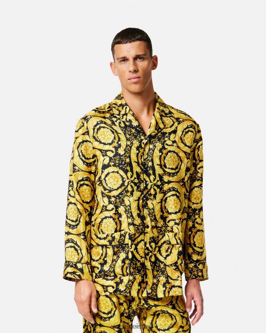 גברים Versace הדפס חולצת פיג'מה משי בהדפס בארוק תחתונים ובגדי חוף N8T21735