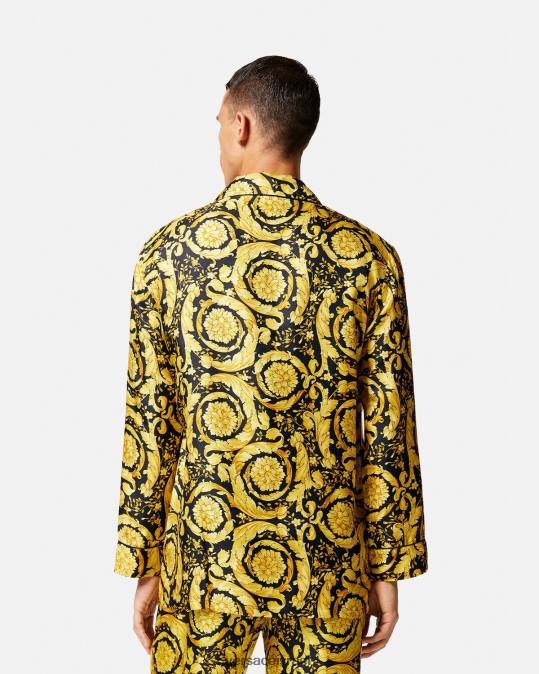 גברים Versace הדפס חולצת פיג'מה משי בהדפס בארוק תחתונים ובגדי חוף N8T21735