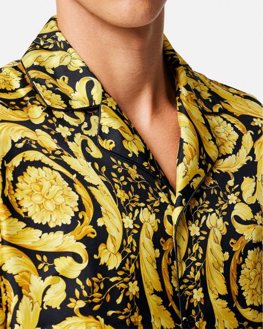 גברים Versace הדפס חולצת פיג'מה משי בהדפס בארוק תחתונים ובגדי חוף N8T21735