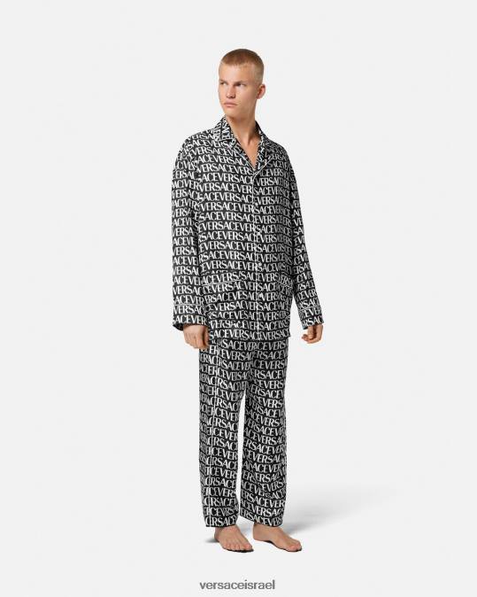 גברים Versace שחור & הדפס חולצת פיג'מה אובר תחתונים ובגדי חוף N8T21737
