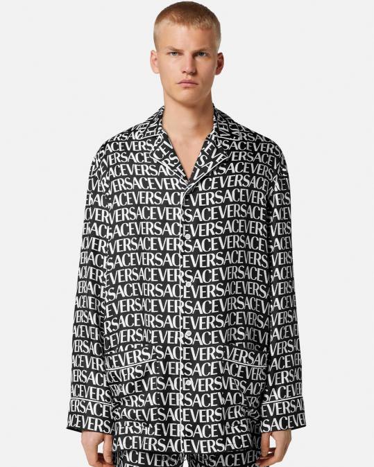 גברים Versace שחור & הדפס חולצת פיג'מה אובר תחתונים ובגדי חוף N8T21737
