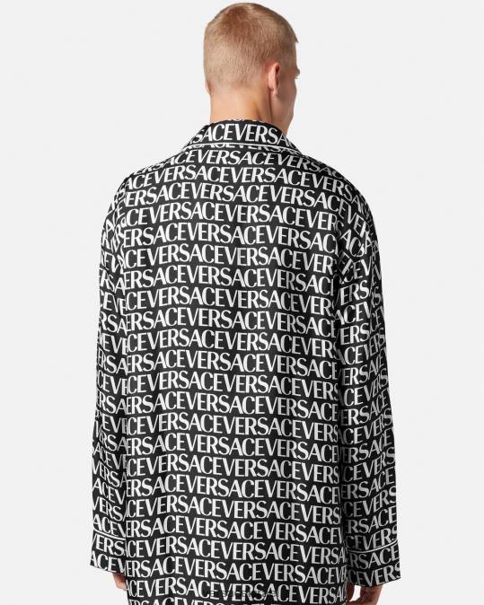 גברים Versace שחור & הדפס חולצת פיג'מה אובר תחתונים ובגדי חוף N8T21737