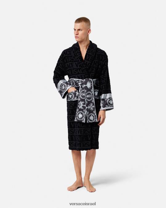 גברים Versace שָׁחוֹר חלוק חתן קריסטל ב-בארוק תחתונים ובגדי חוף N8T21743