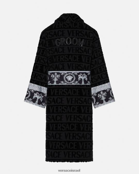 גברים Versace שָׁחוֹר חלוק חתן קריסטל ב-בארוק תחתונים ובגדי חוף N8T21743