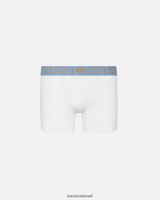 גברים Versace לבן גזעים ארוכים בגבול גרקה תחתונים ובגדי חוף N8T21746