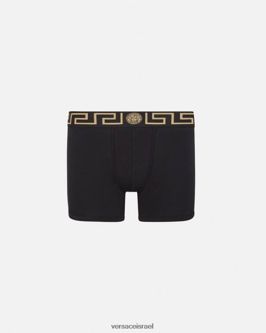 גברים Versace שָׁחוֹר גזעים ארוכים בגבול גרקה תחתונים ובגדי חוף N8T21765