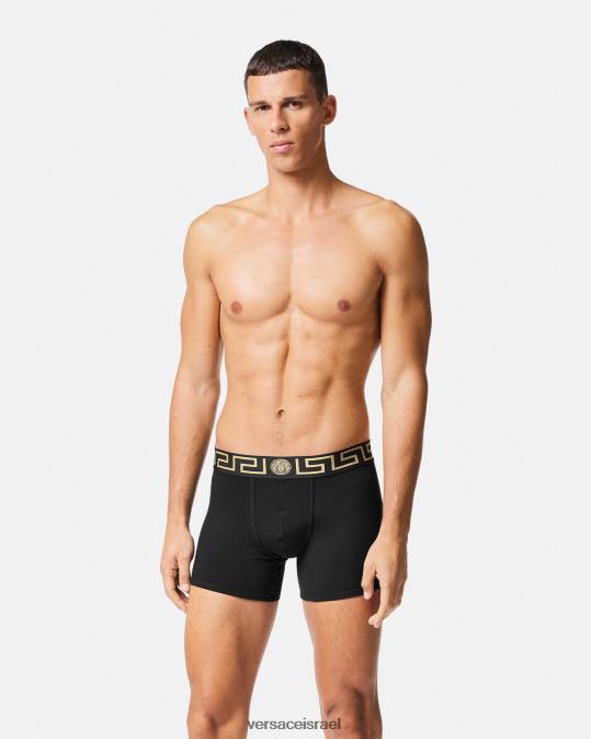 גברים Versace שָׁחוֹר גזעים ארוכים בגבול גרקה תחתונים ובגדי חוף N8T21765