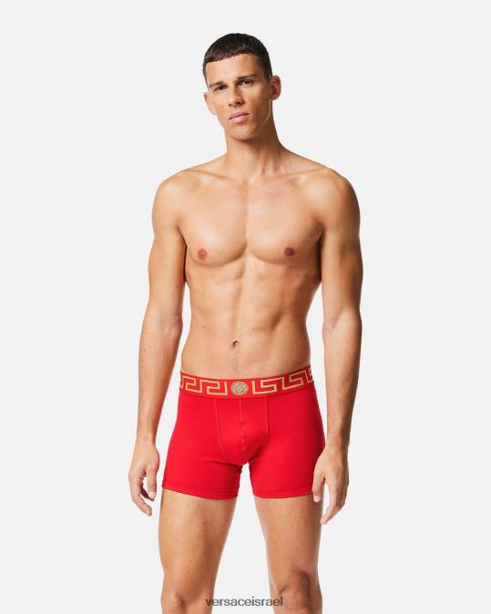 גברים Versace אָדוֹם גזעים ארוכים בגבול גרקה תחתונים ובגדי חוף N8T21766