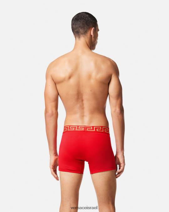 גברים Versace אָדוֹם גזעים ארוכים בגבול גרקה תחתונים ובגדי חוף N8T21766