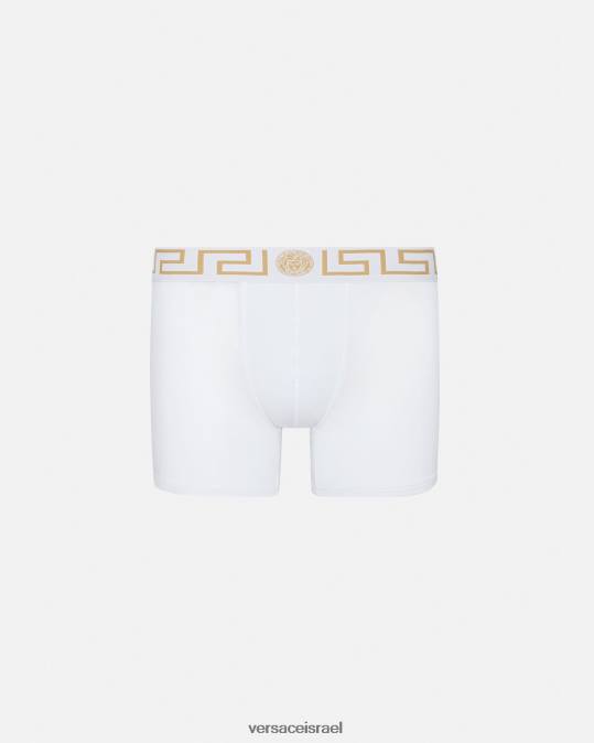 גברים Versace זהב לבן גזעים ארוכים בגבול גרקה תחתונים ובגדי חוף N8T21767
