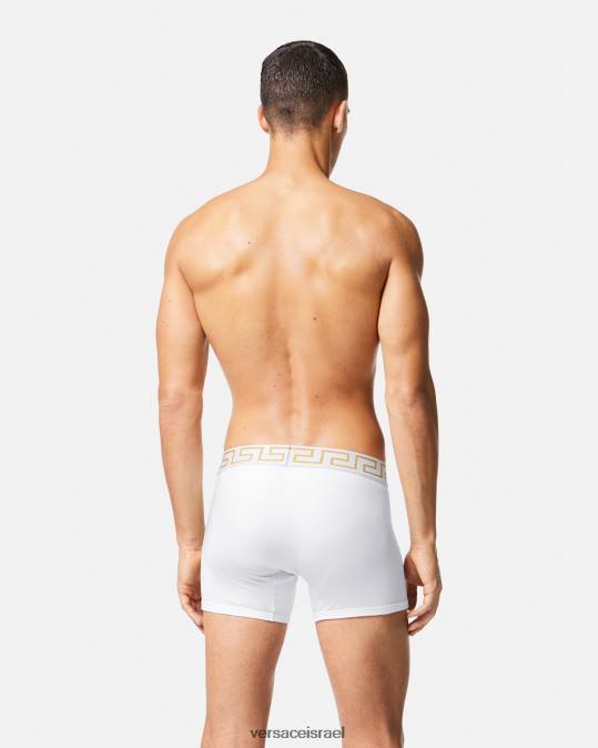 גברים Versace זהב לבן גזעים ארוכים בגבול גרקה תחתונים ובגדי חוף N8T21767
