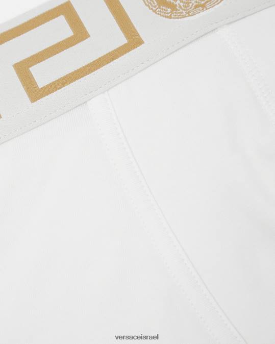 גברים Versace זהב לבן גזעים ארוכים בגבול גרקה תחתונים ובגדי חוף N8T21767