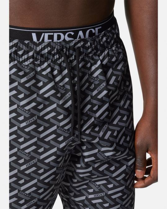 גברים Versace שחור ואפור מכנסי לוח לה גרקה תחתונים ובגדי חוף N8T21800