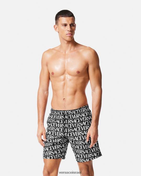 גברים Versace שחור & הדפס מכנסי לוח קצרים תחתונים ובגדי חוף N8T21803