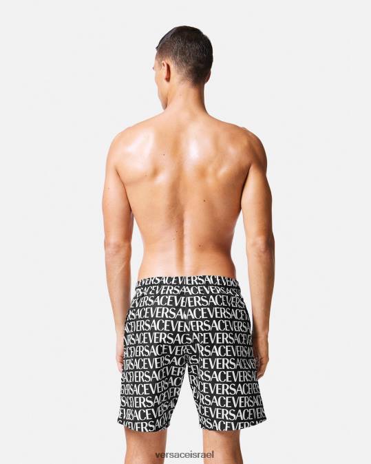 גברים Versace שחור & הדפס מכנסי לוח קצרים תחתונים ובגדי חוף N8T21803